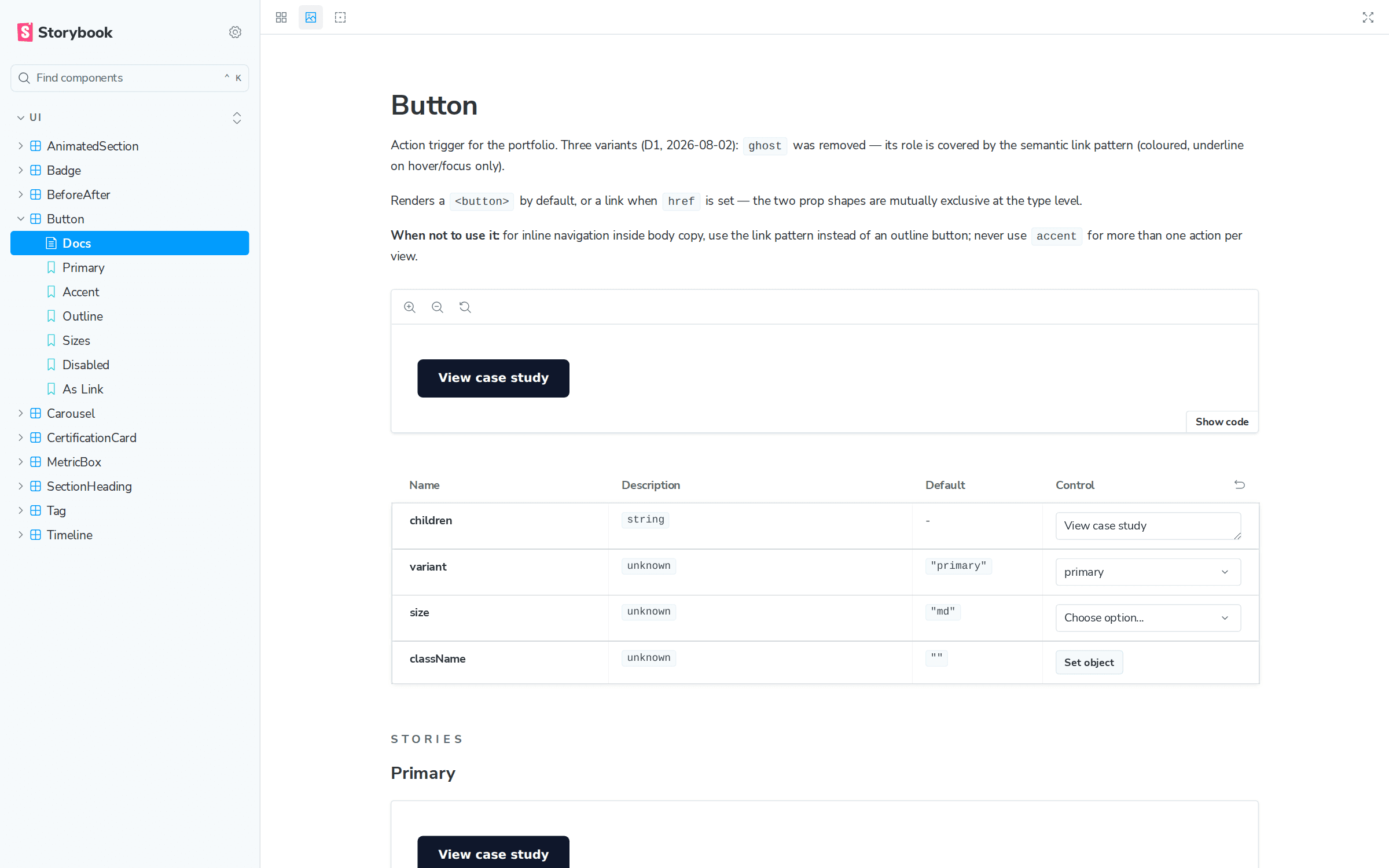 Component library and Storybook screenshot 4